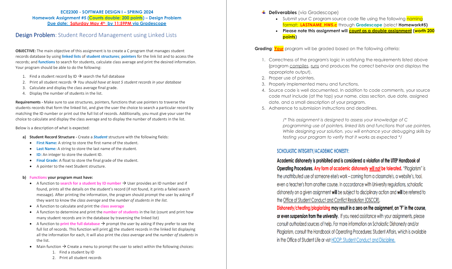 ECE 2 3 0 0 - SOFTWARE DESIGN I - SPRING 2 0 2 4