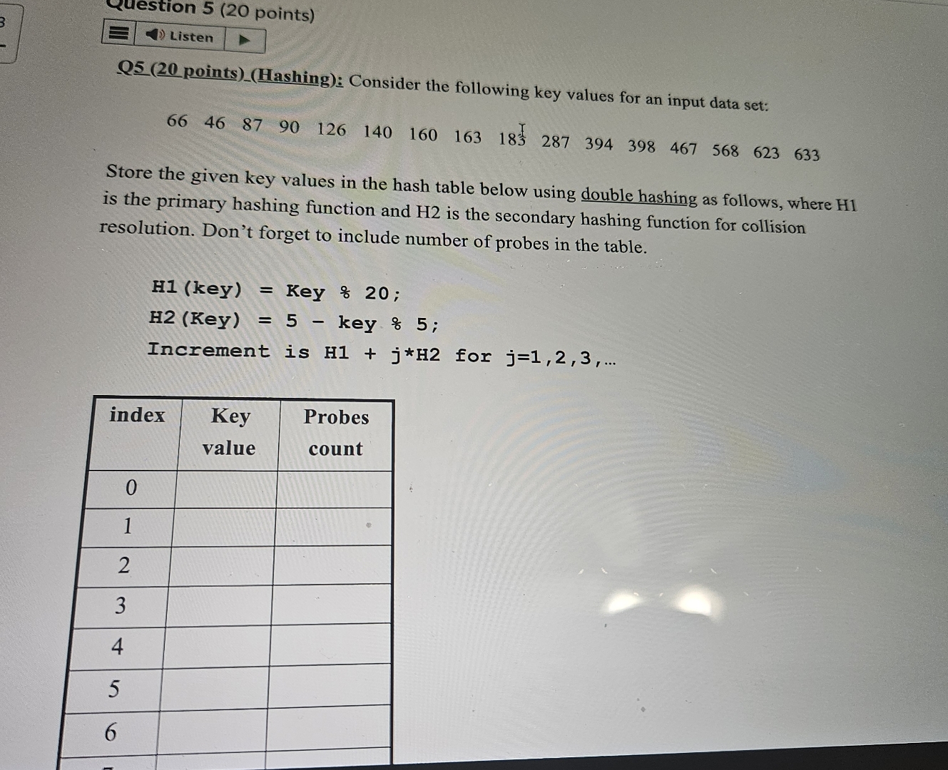 uestion 5 ( 2 0 points ) Listen Q 5 ( 2 0 points