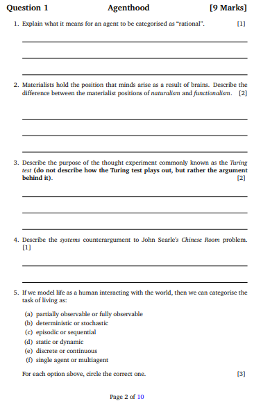 Question 1 Agenthood Explain what it means for an