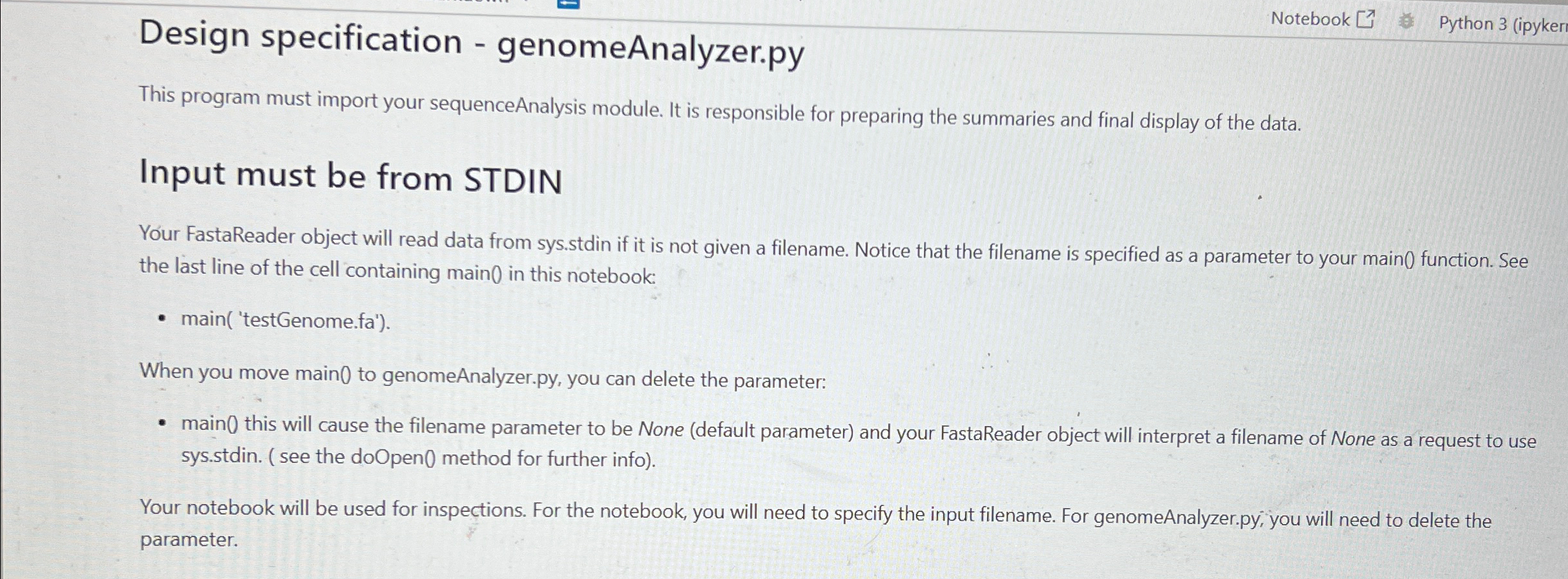 Design specification - genomeAnalyzer.py Notebook