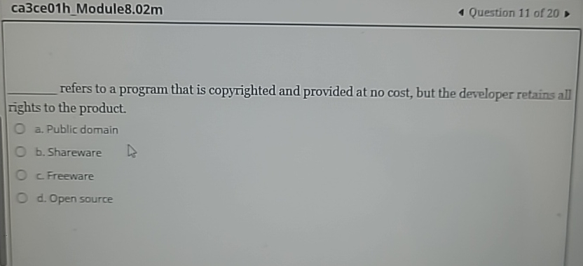 ca 3 ce 0 1 h _ Module 8 . 0 2 m Question 1 1 of