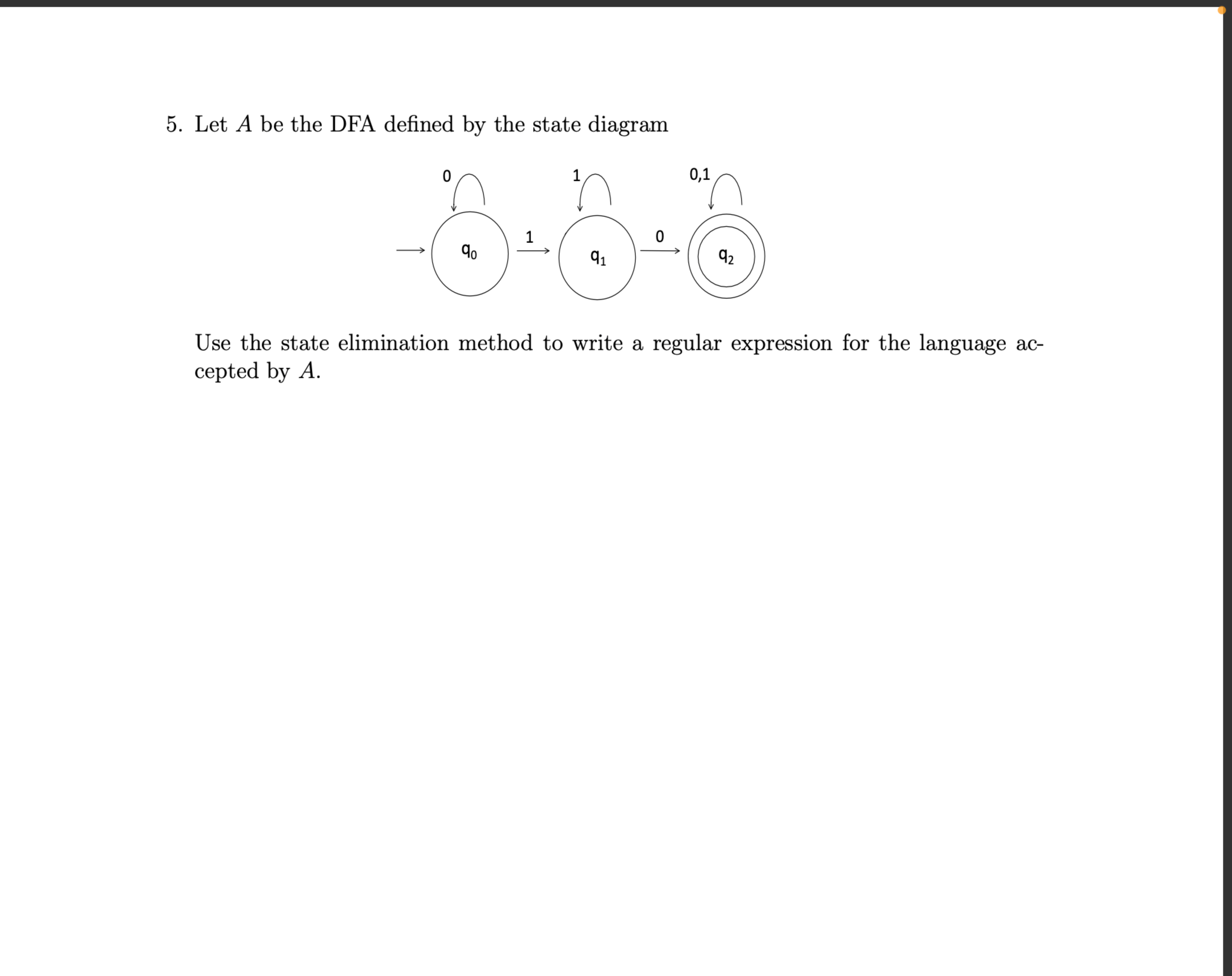 Please do it in the paper Let A be the DFA