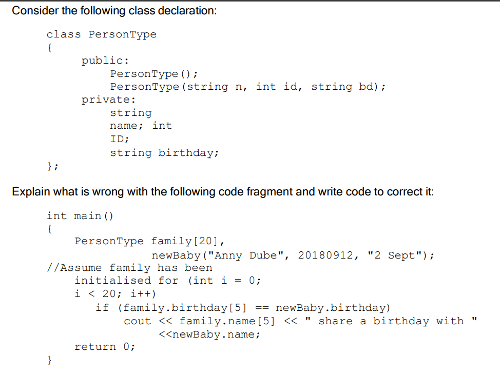 Consider the following class declaration ( Do not