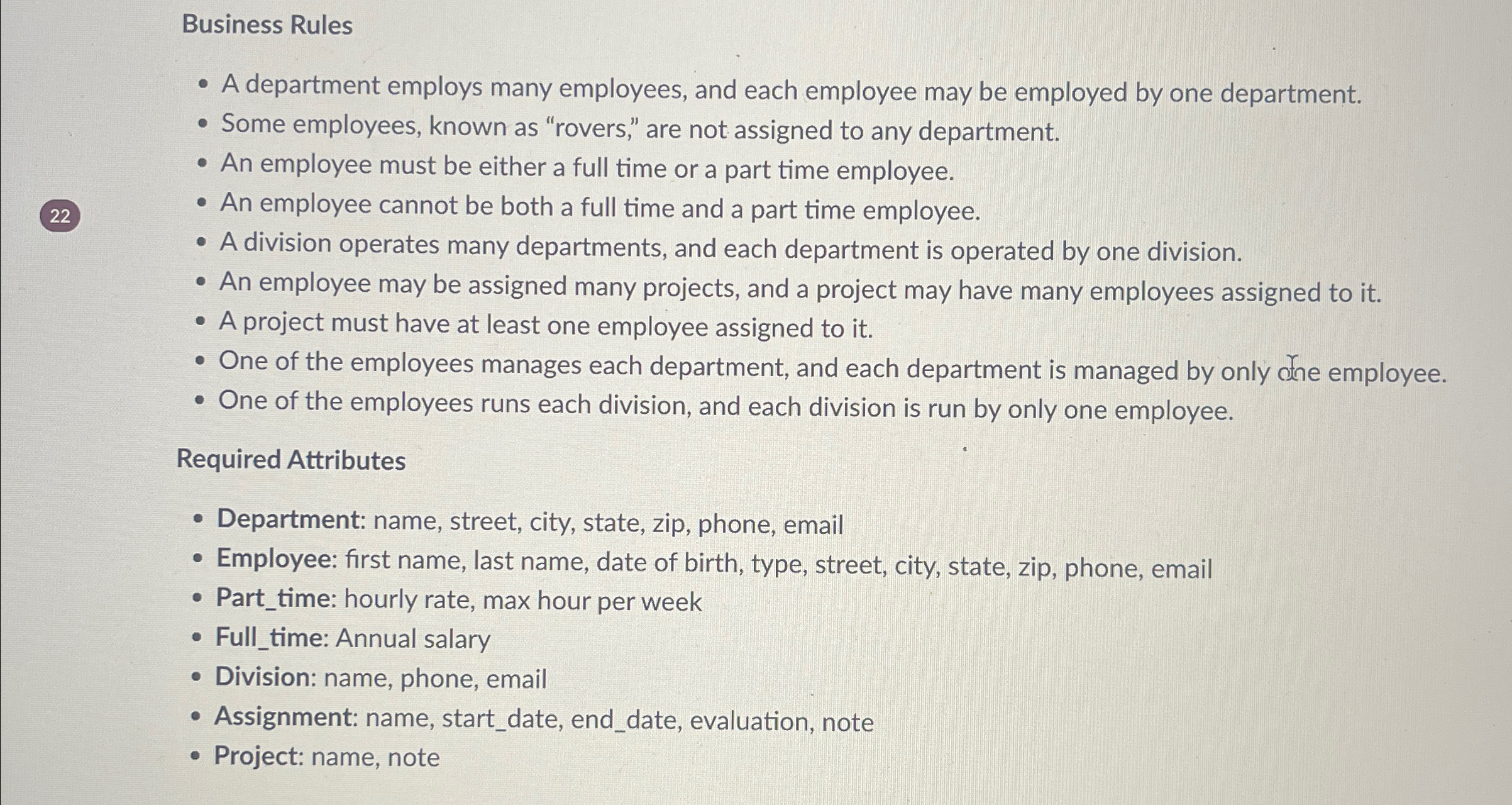 Business Rules A department employs many