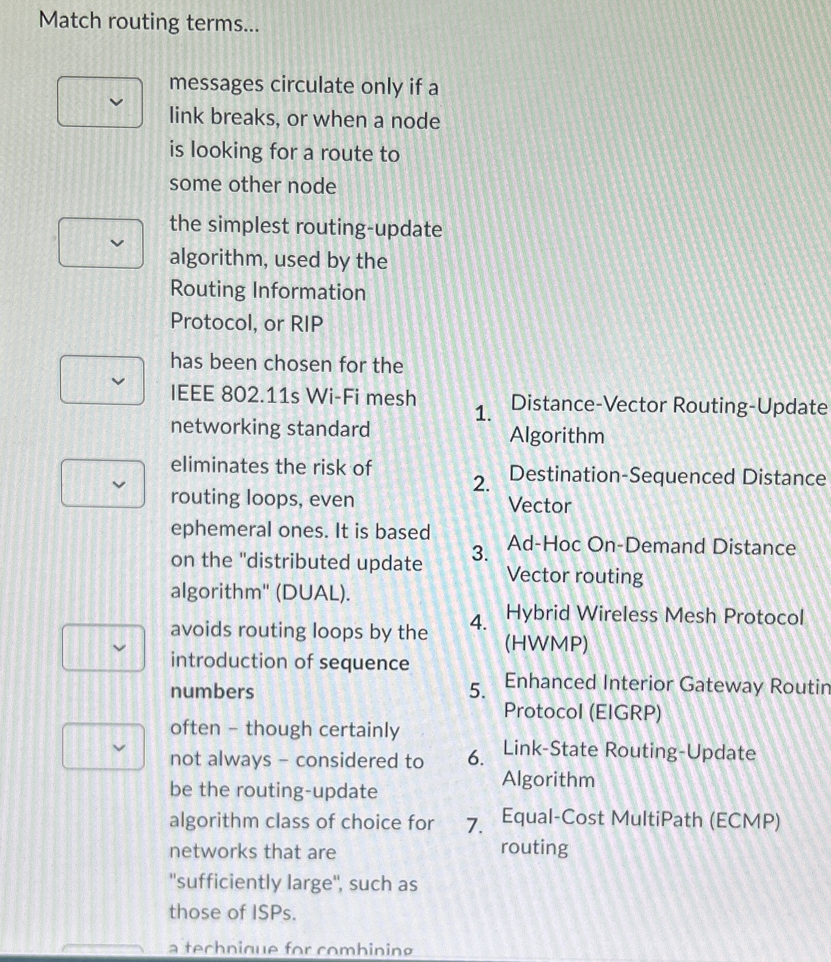 Match routing terms... messages circulate only if