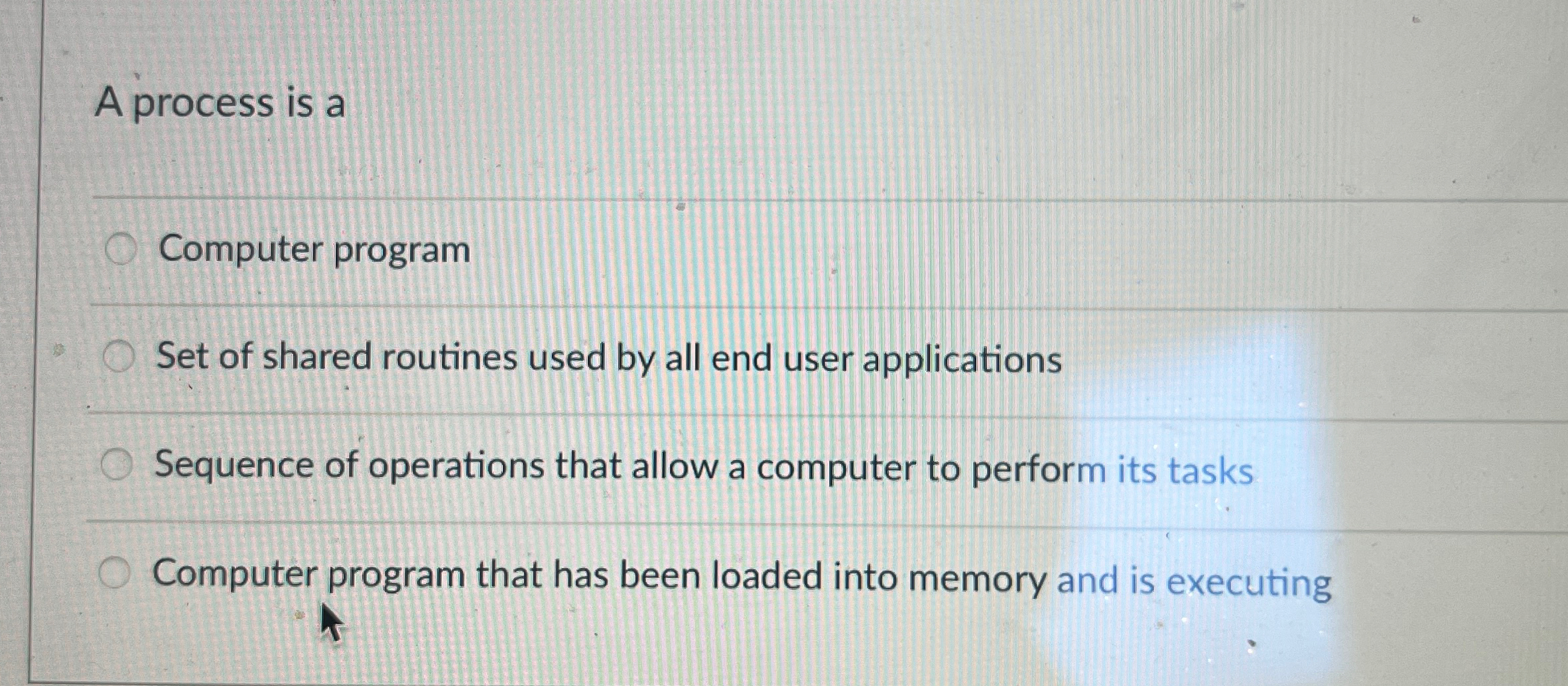 A process is a Computer program Set of shared