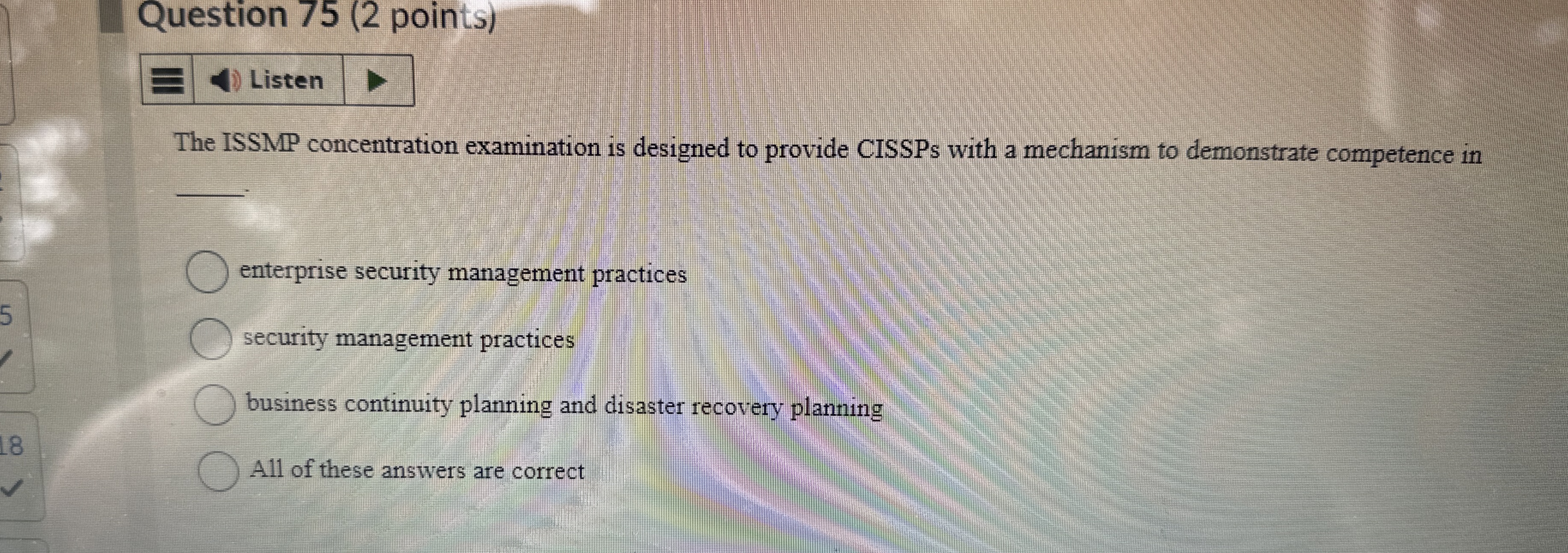 Question 7 5 ( 2 points ) Listen  style=