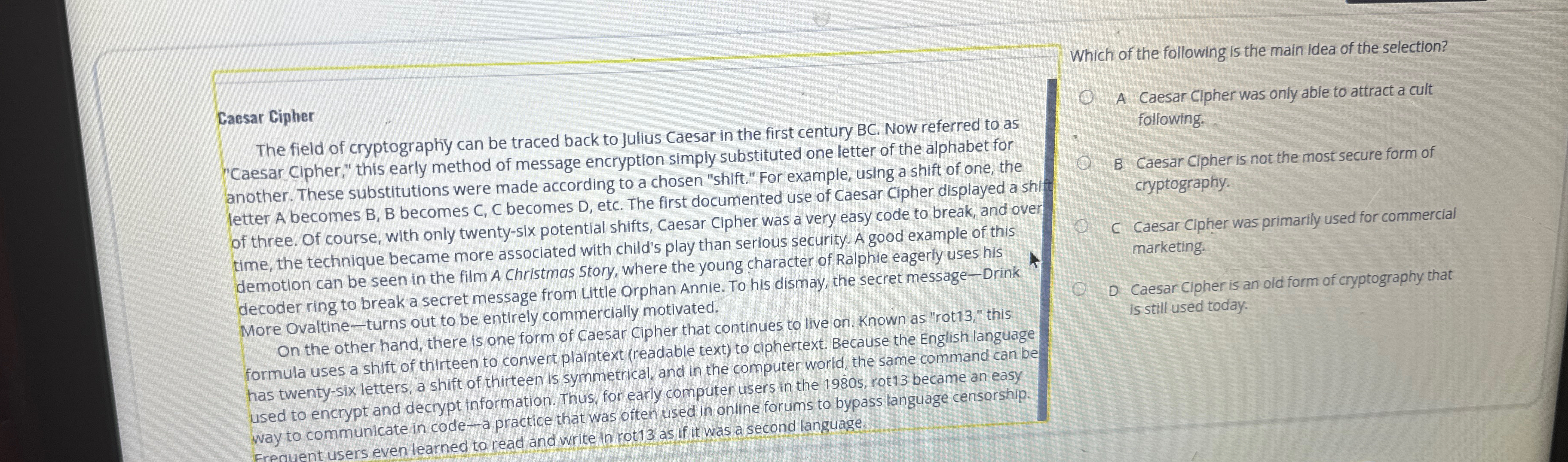 Which of the following is the main idea of the