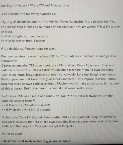 Let is a T M and M accepts { : w } Let's consider