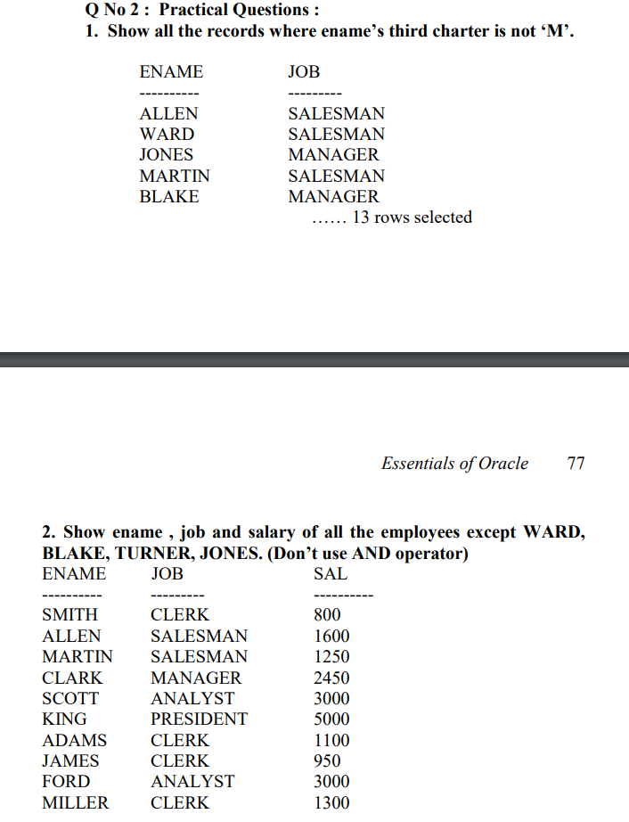 ( Note: Solve it with SQL Plus application,