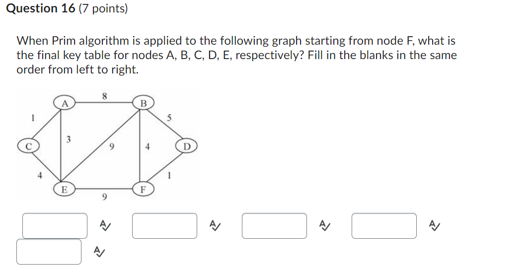 Question 1 6 ( 7 points ) When Prim algorithm is