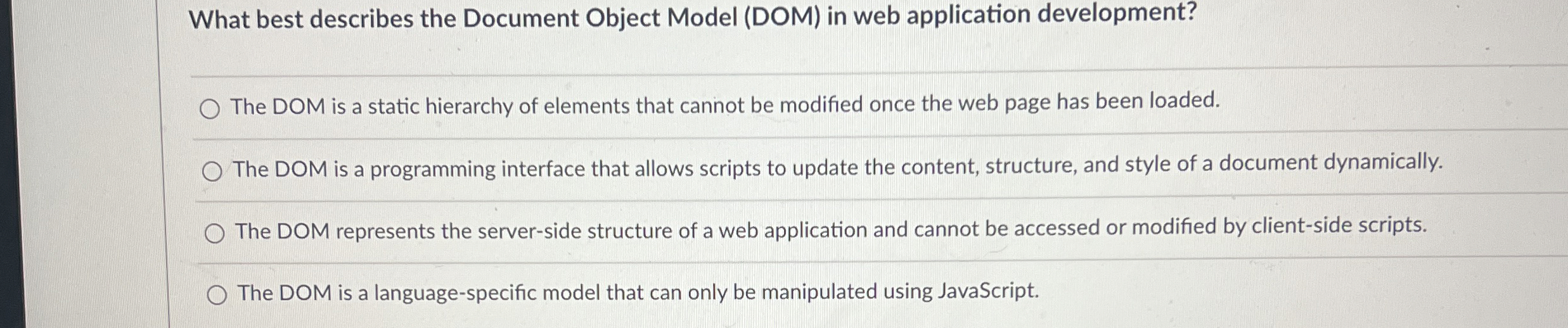 What best describes the Document Object Model (