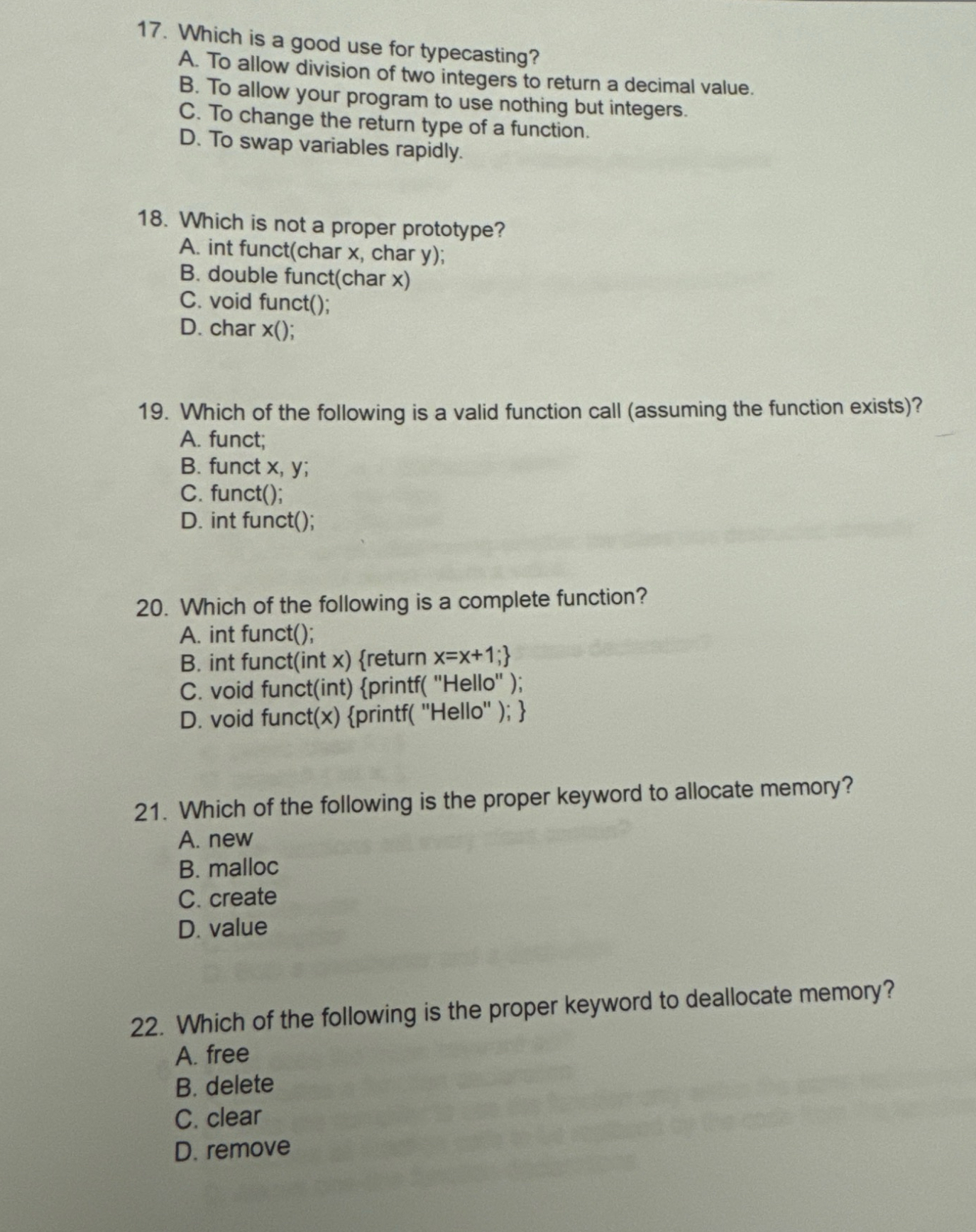 Which is a good use for typecasting? A . To allow