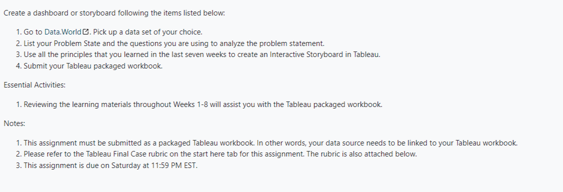 Create a dashboard or storyboard following the