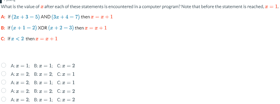 What is the value of x after each of these