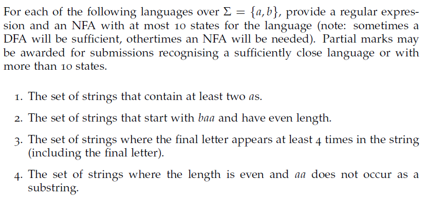For each of the following languages over = { a ,