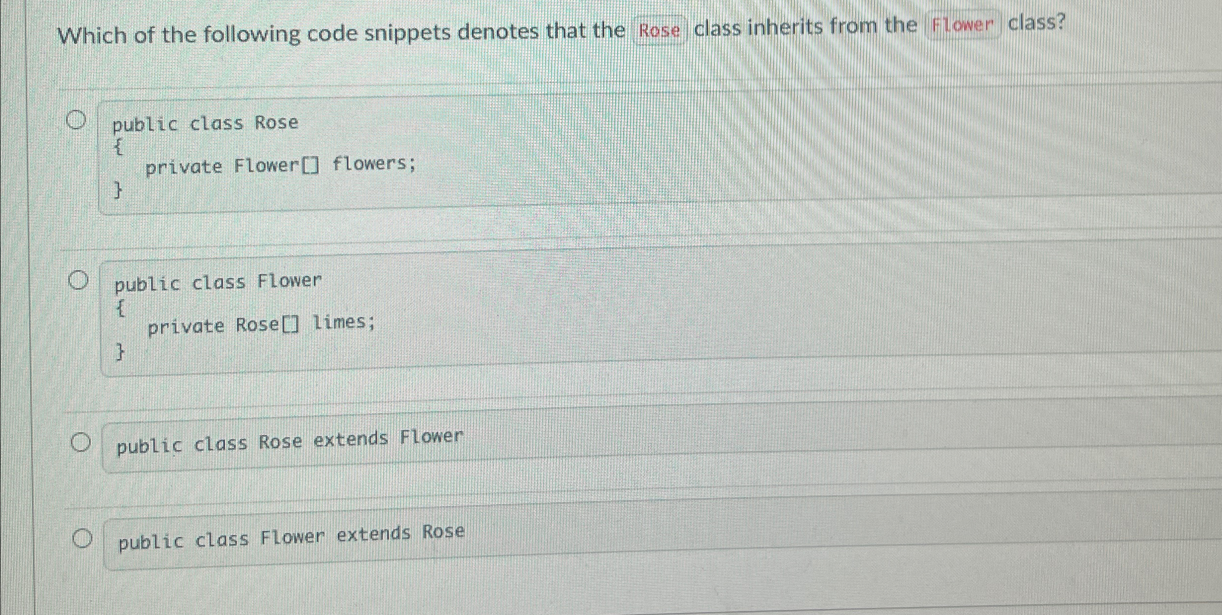 Which of the following code snippets denotes that