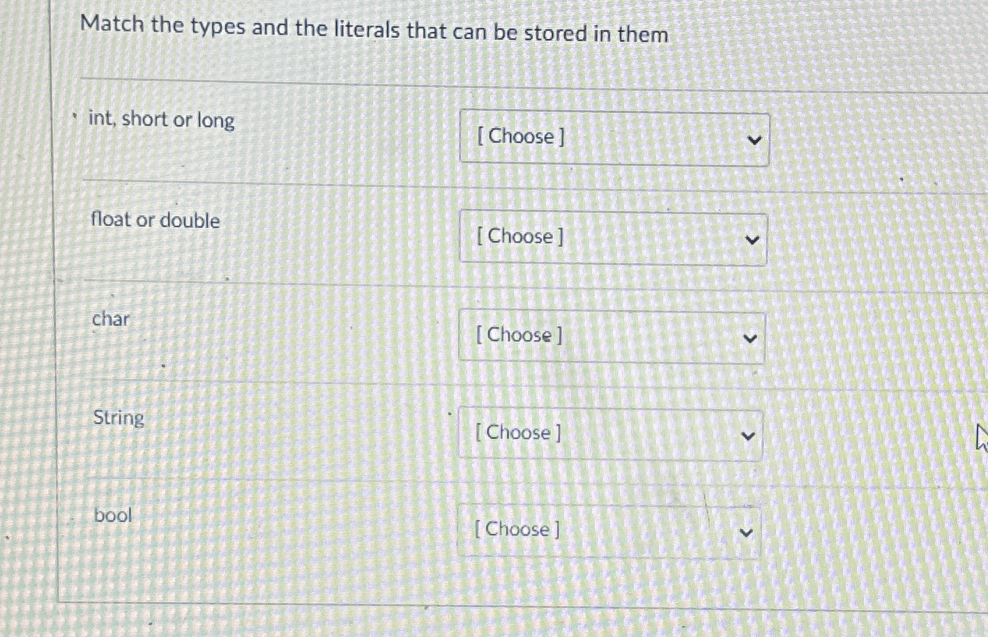 Match the types and the literals that can be