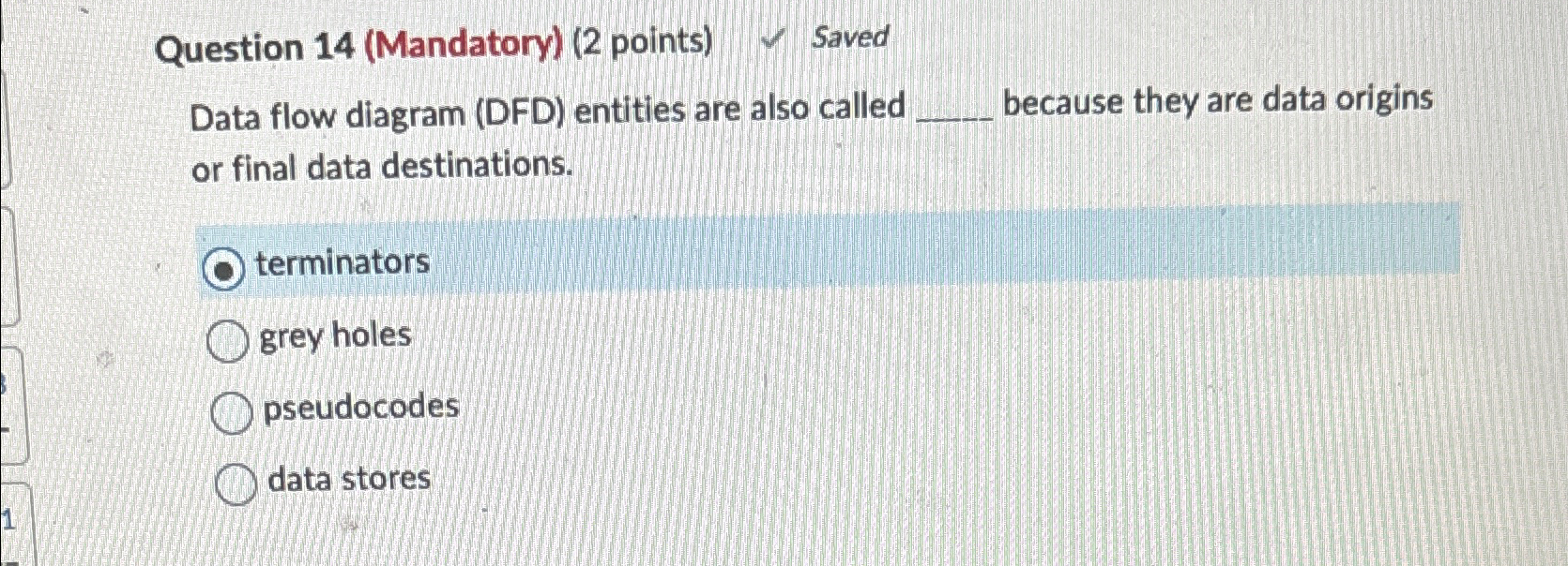 Question 1 4 ( Mandatory ) ( 2 points ) Saved