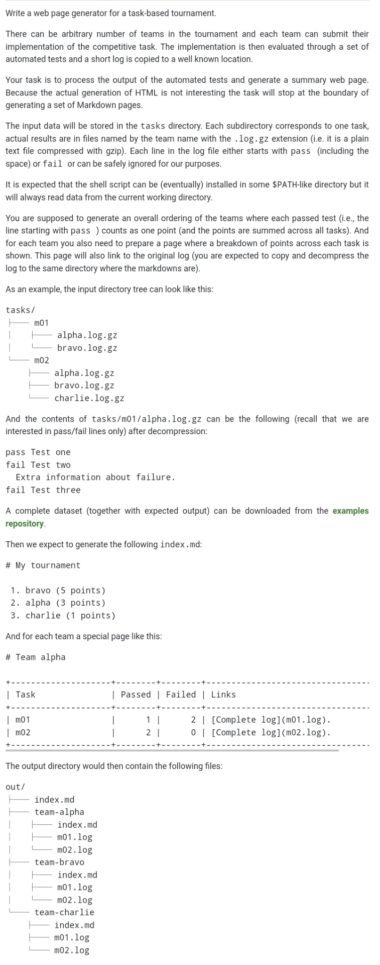 Your script must accept - o argument for passing