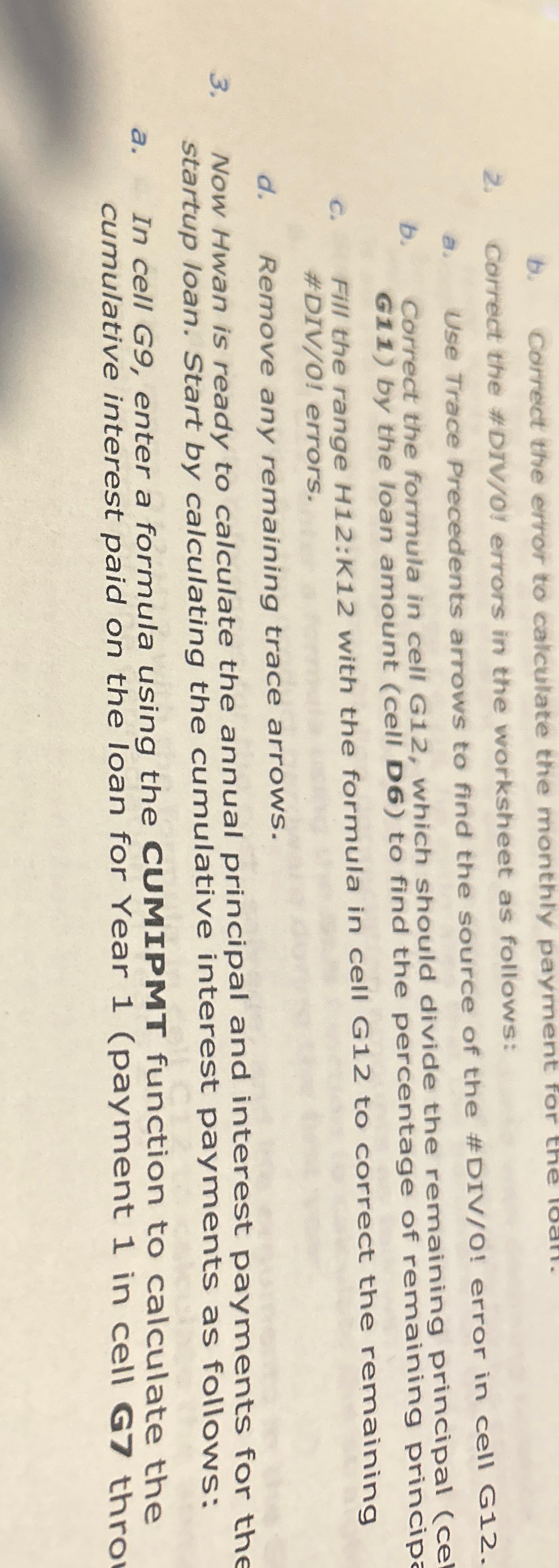 Correct the #DIV / O ! errors in the worksheet as