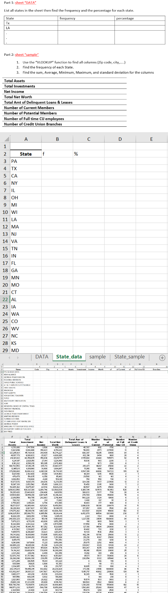 Part 2 : sheet "samples Use the "VLOOKUP"