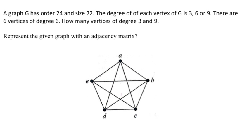 A graph G has order 2 4 and size 7 2 . The degree