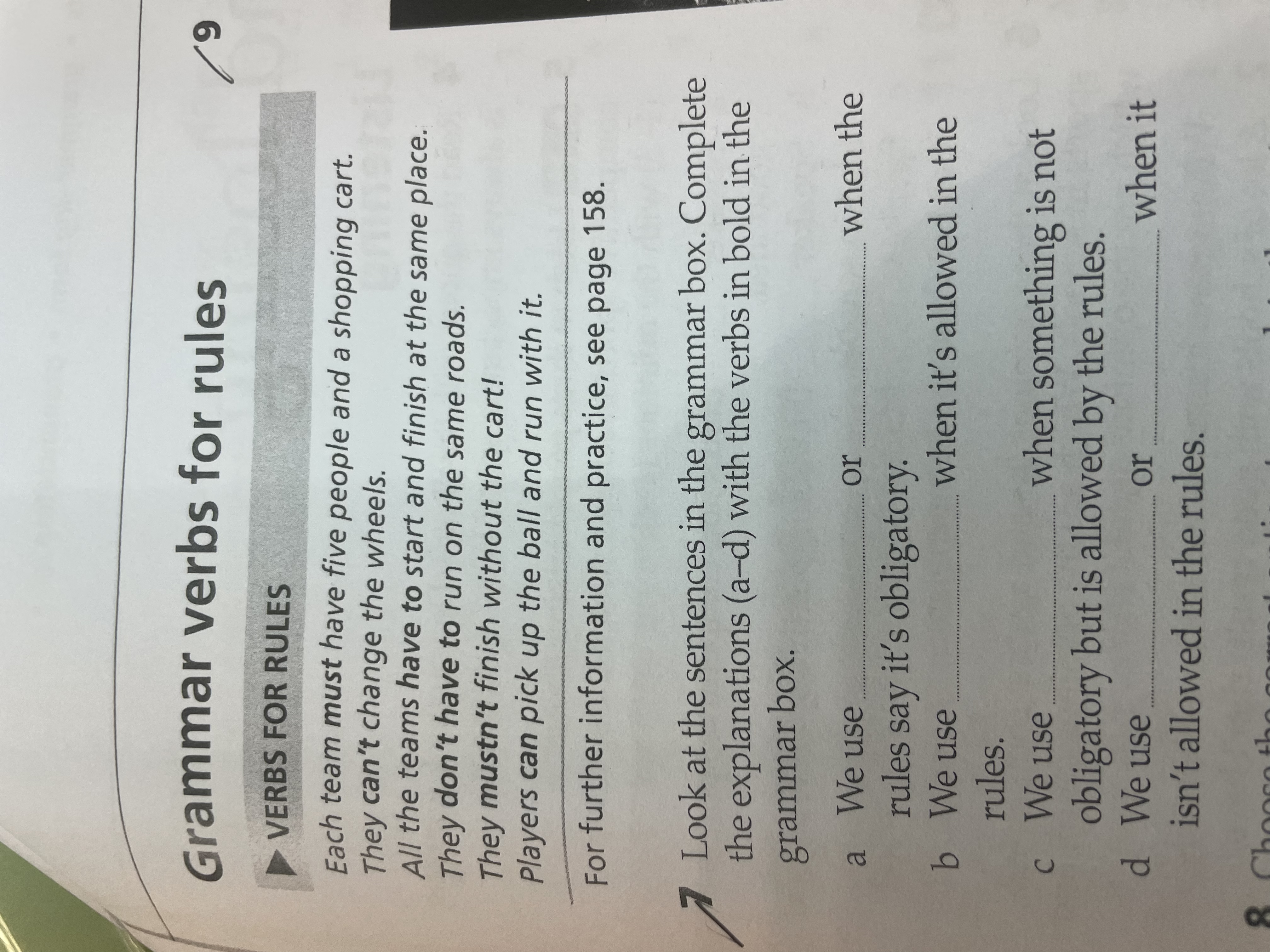 Grammar verbs for rules 9 VERBS FOR RULES Each