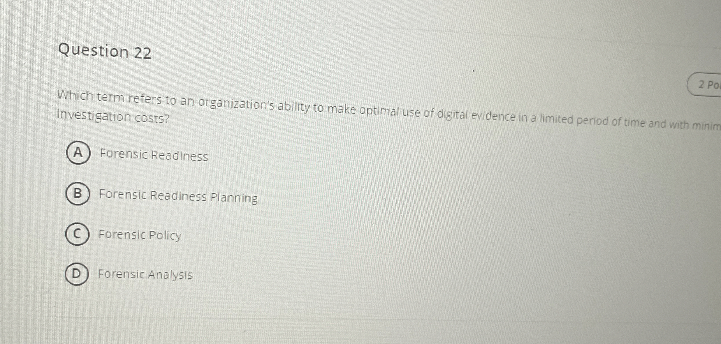 Question 2 2 Which term refers to an