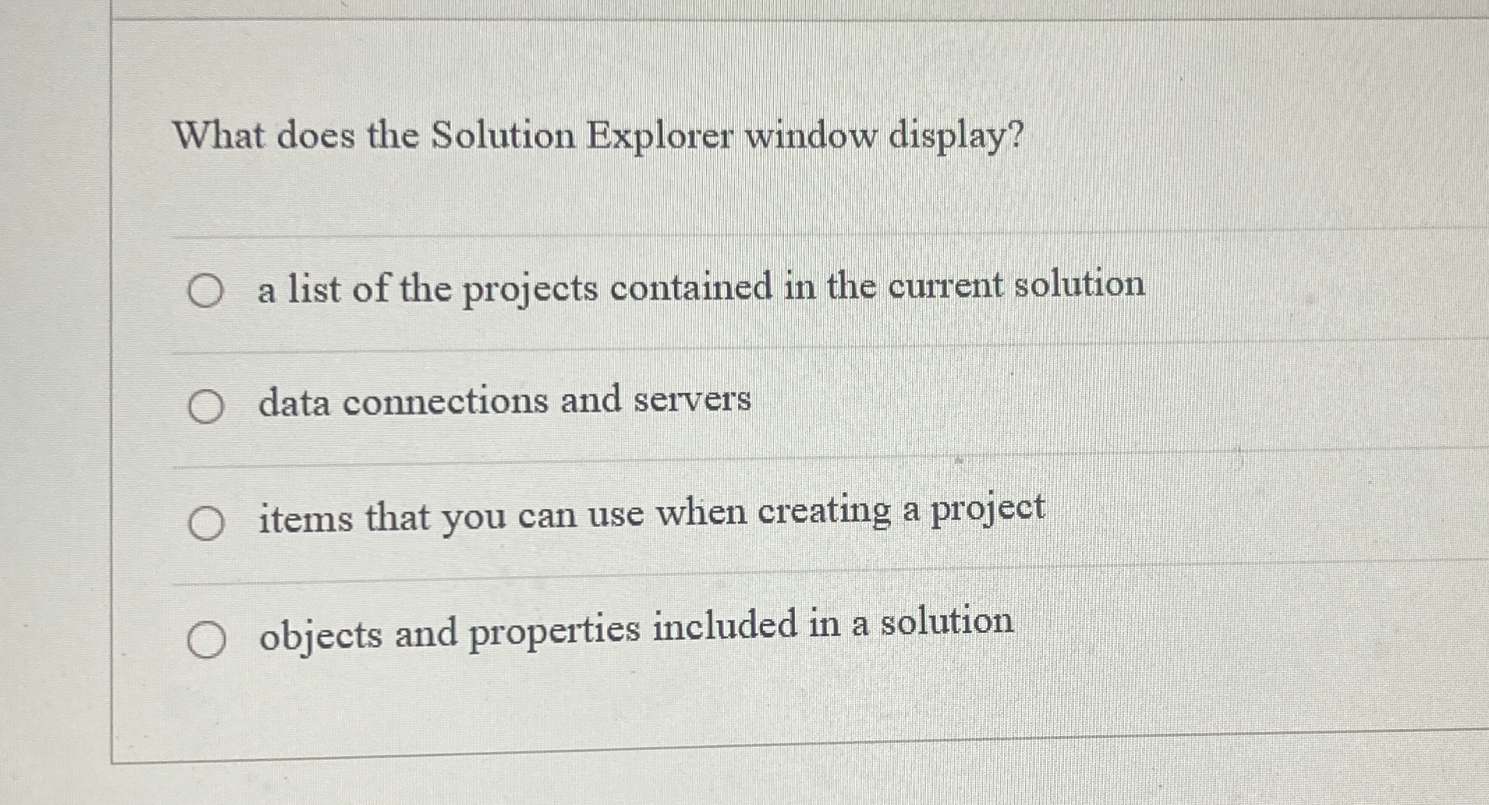 What does the Solution Explorer window display? a
