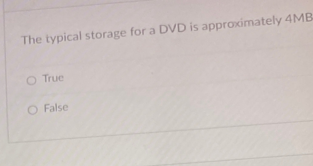 The typical storage for a DVD is approximately 4