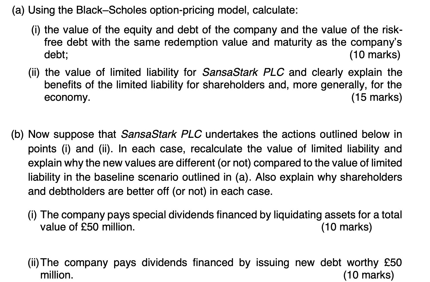(a) Using the BlackScholes Option~pricing model,