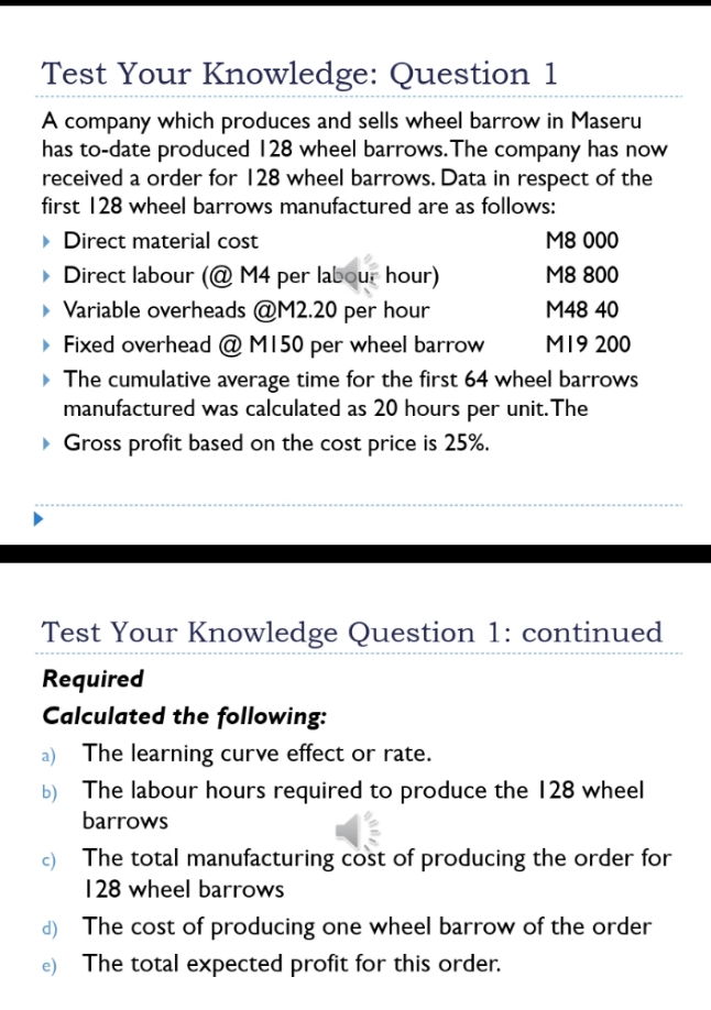 management accounting Test Your Knowledge: