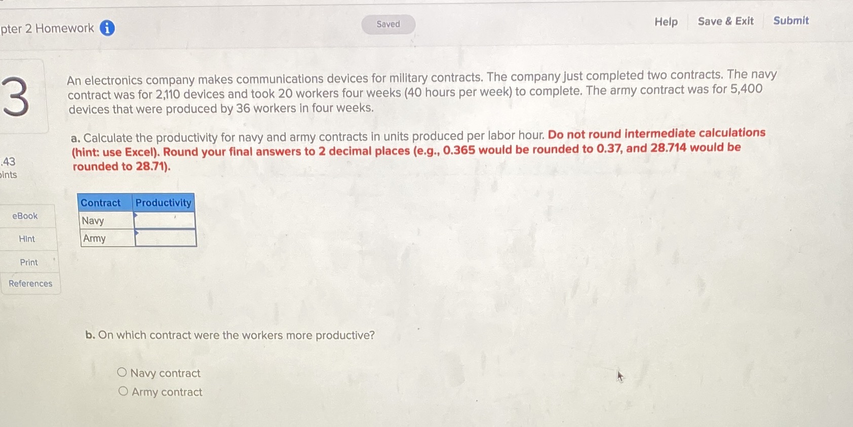 pter 2 Homework Saved Help Save & Exit Submit 3