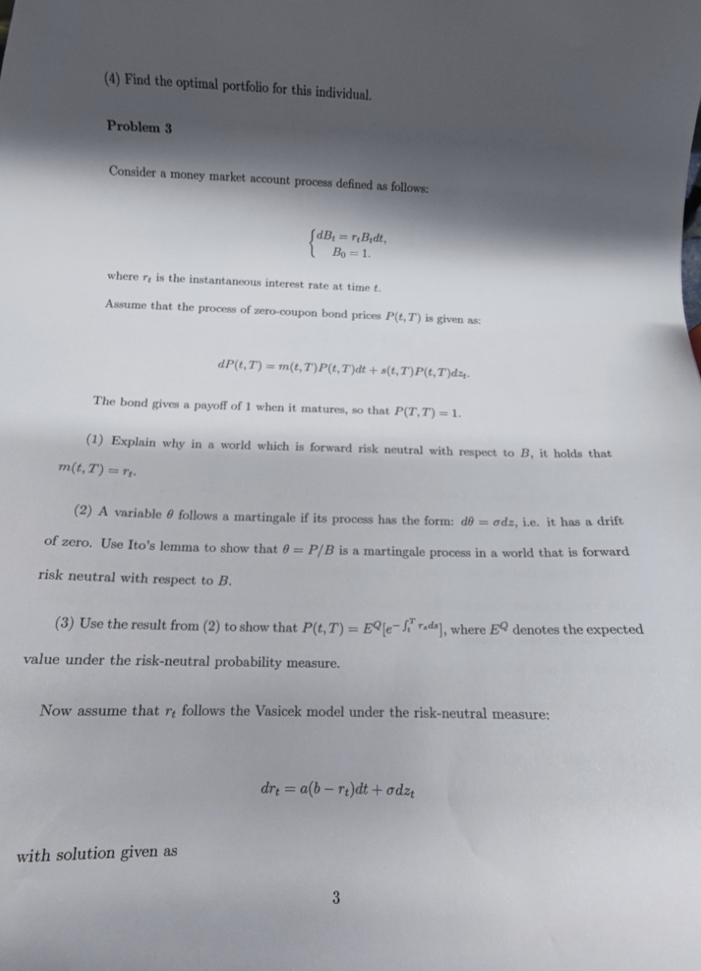 (4) Find the optimal portfolio for this