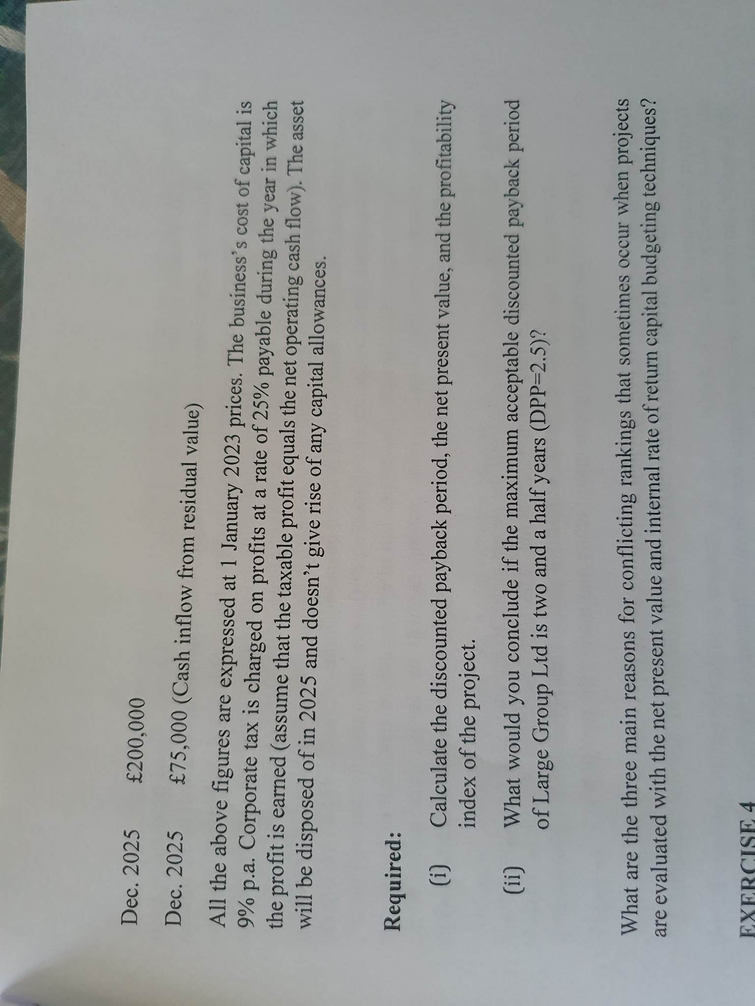 (c) Calculate the net present value using a