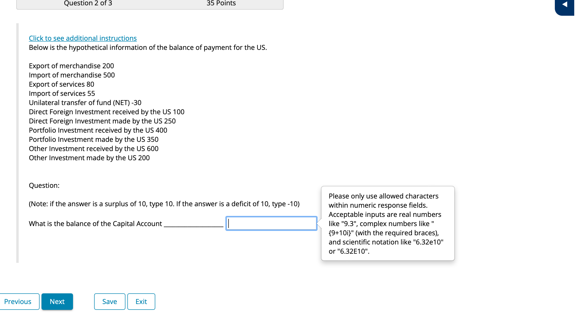 Additional Instruction- Accepted characters :