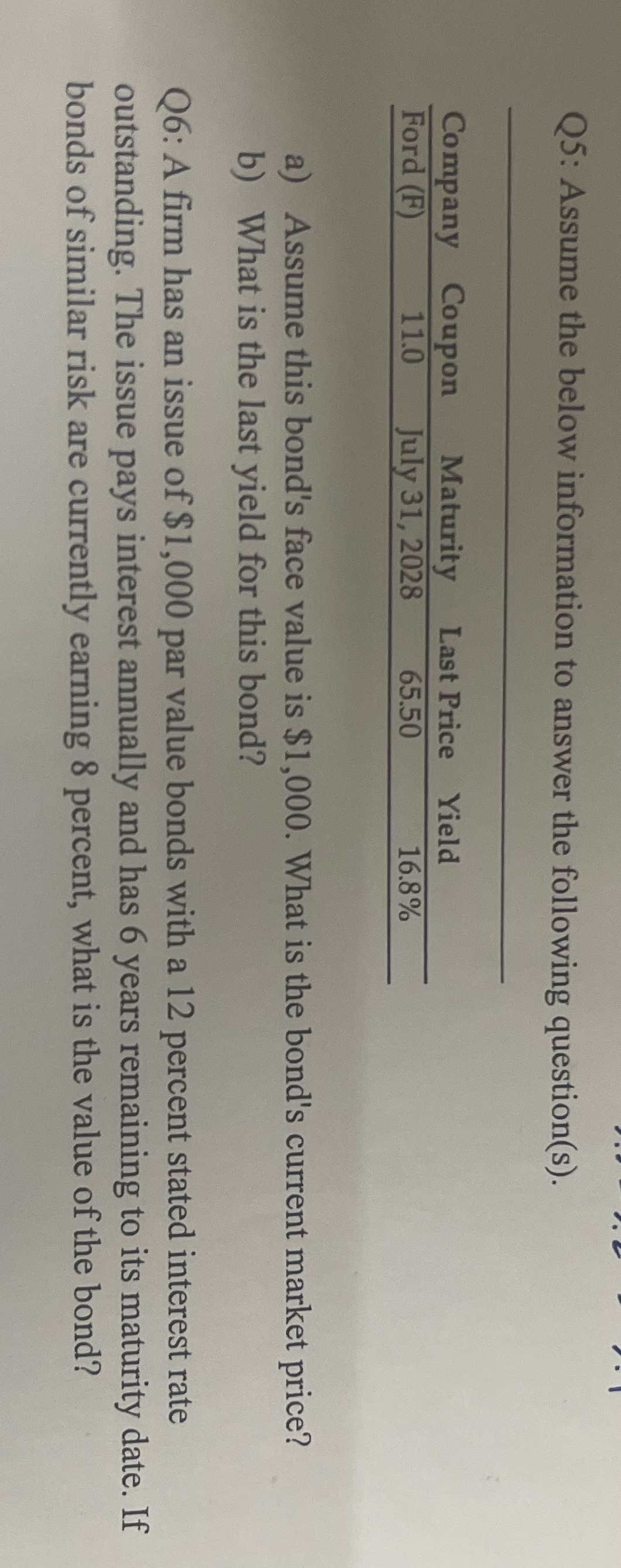 Please answer this Q5: Assume the below