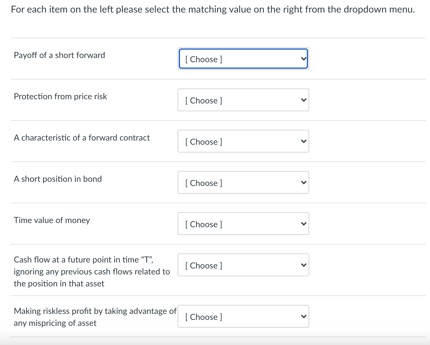 For each item on the left please select the