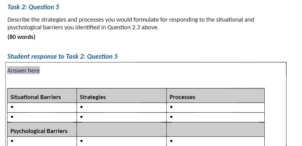 Task 2: Question 5 Describe the strategies and