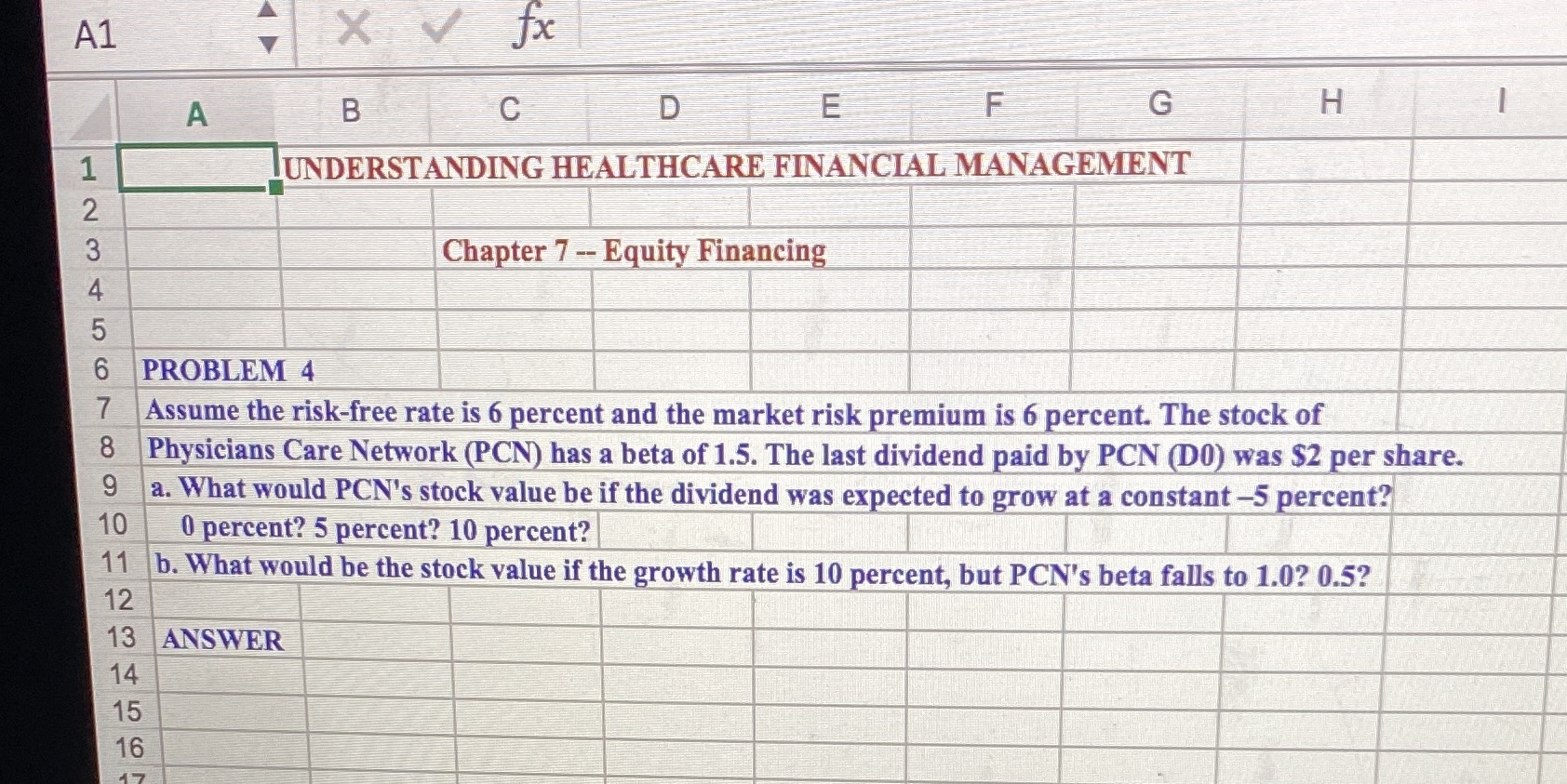 A1 X V fx A B C D E F G H UNDERSTANDING