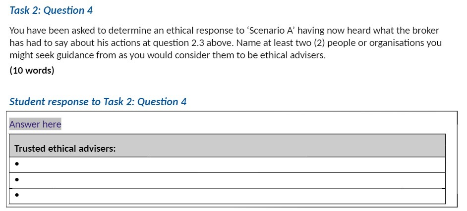 Task 2: Question 4 You have been asked to