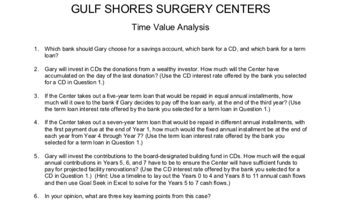 GULF SHORES SURGERY CENTERS Time Value Analysis