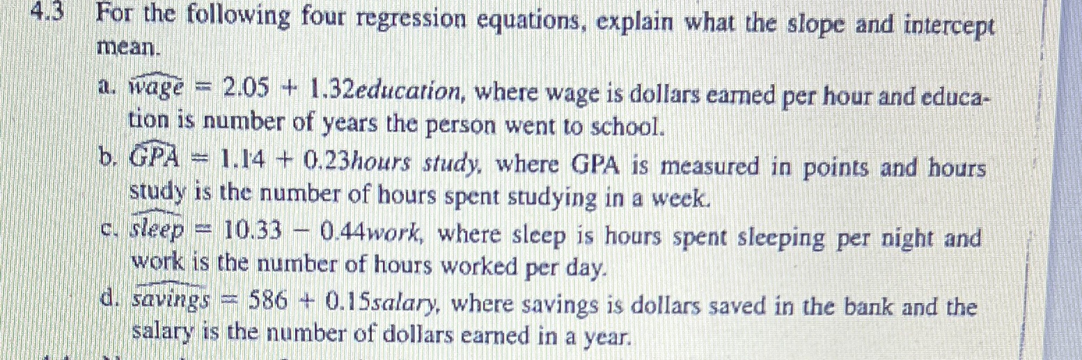 Financial modeling 4.3 For the following four