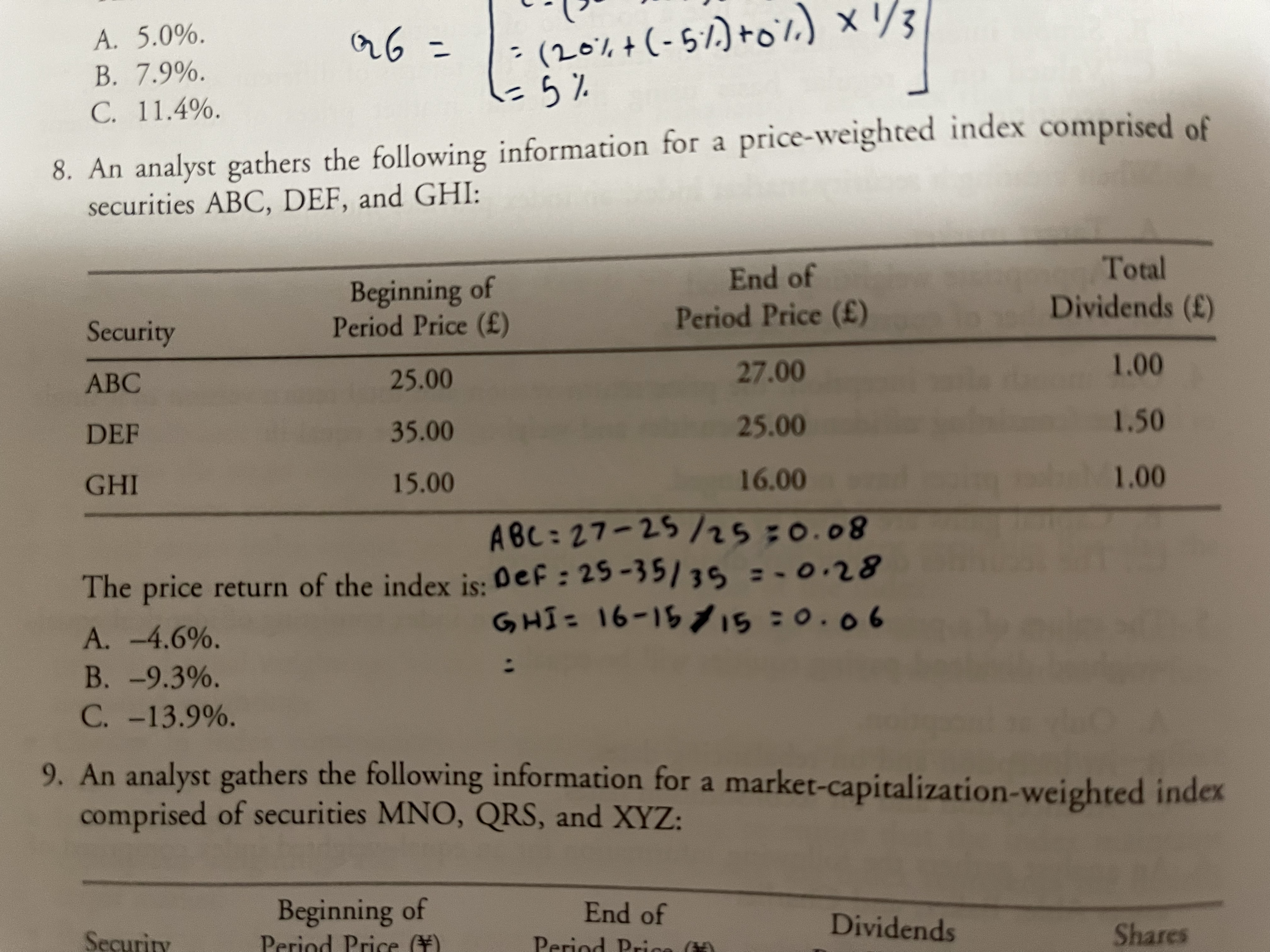 A. 5.0%. - (20% + ( - 5%)+ 0'1.) x 1/ 3 B.
