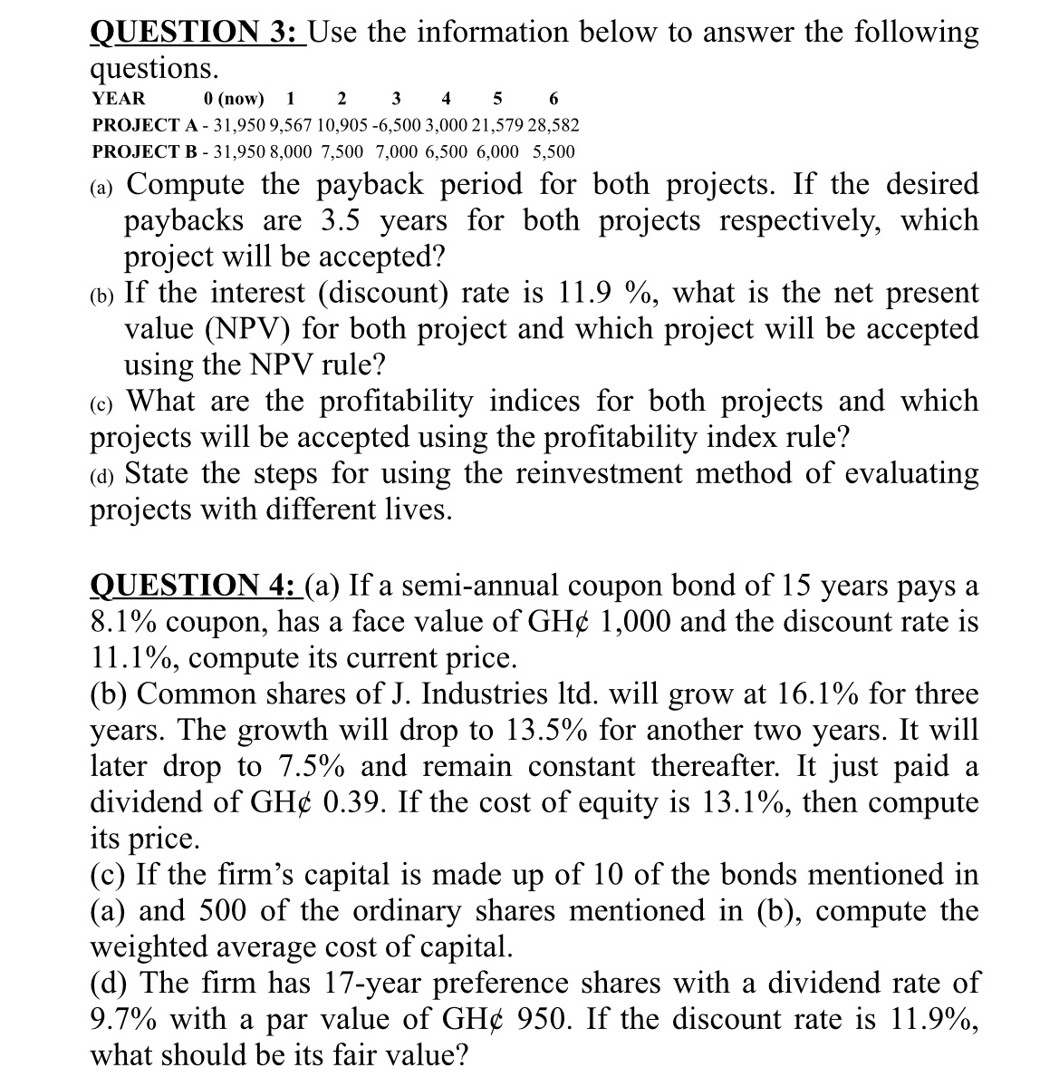 QUESTION 3: Use the information below to answer