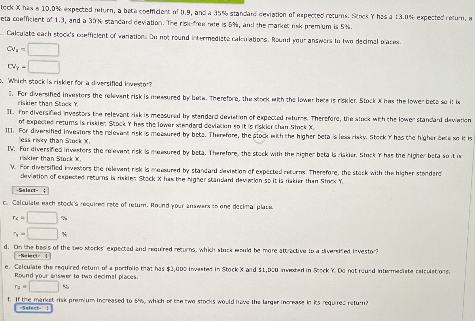 tock X has a 10.0% expected return, a beta