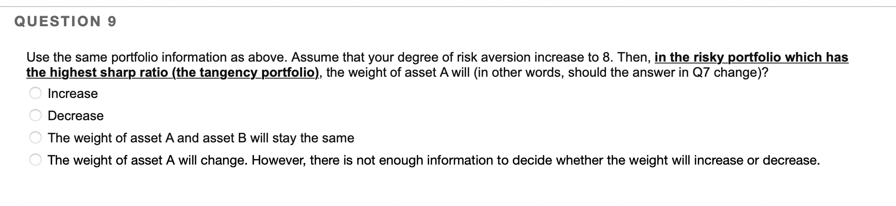 \fQUESTION 7 Use the same portfolio information