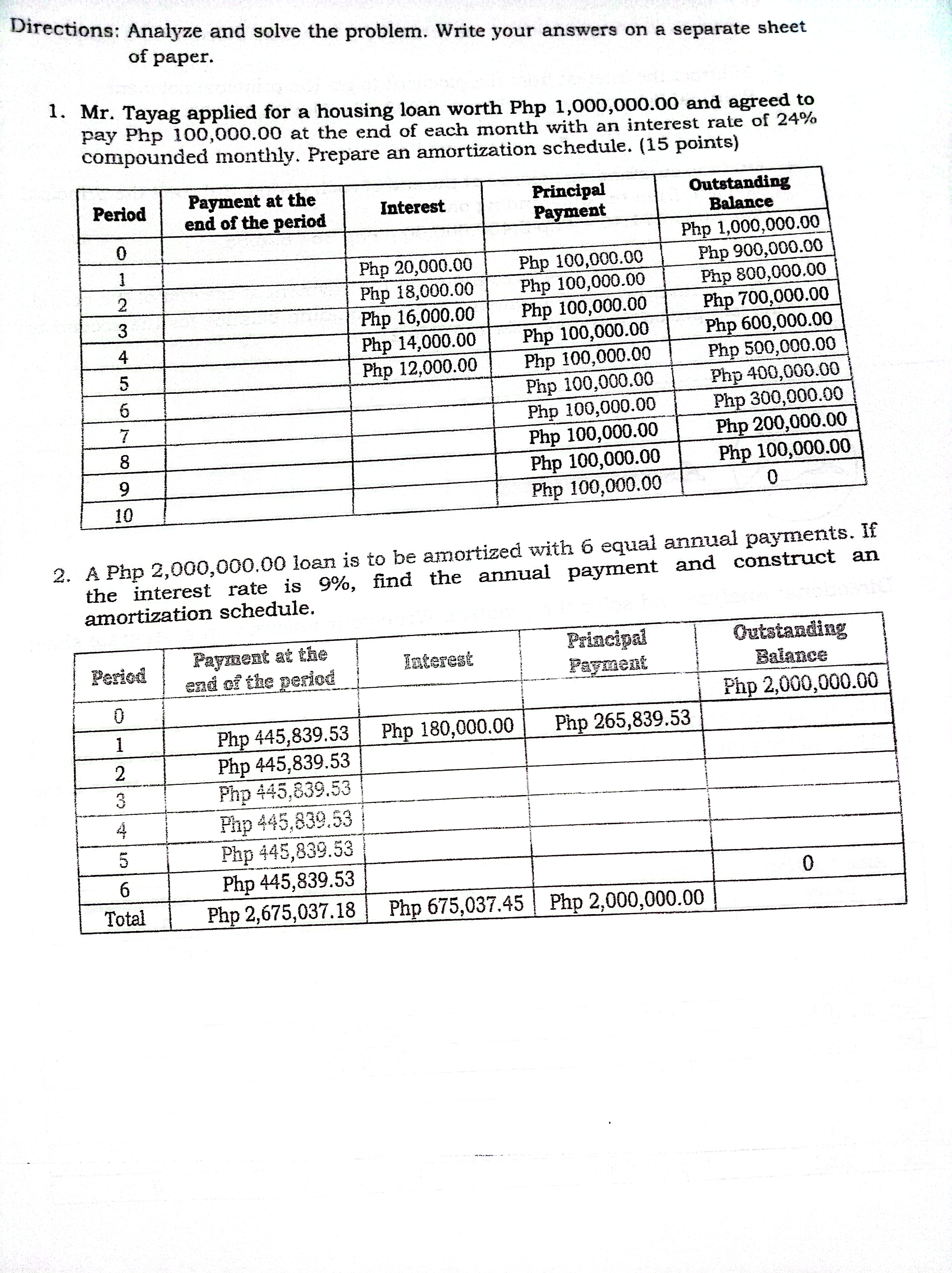 of paper. Directions: Analyze and solve the