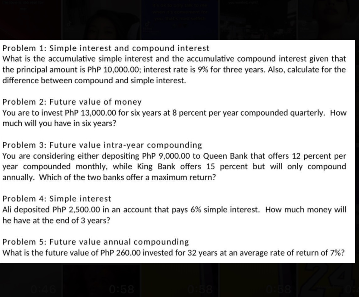 Problem 1: Simple interest and compound interest